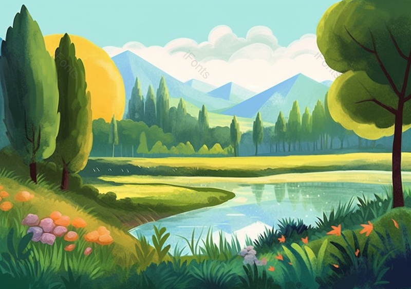 小清新户外山林流水树木手绘图,插画/手绘图,插画/手绘图库,插画/手绘图下载,插画/手绘